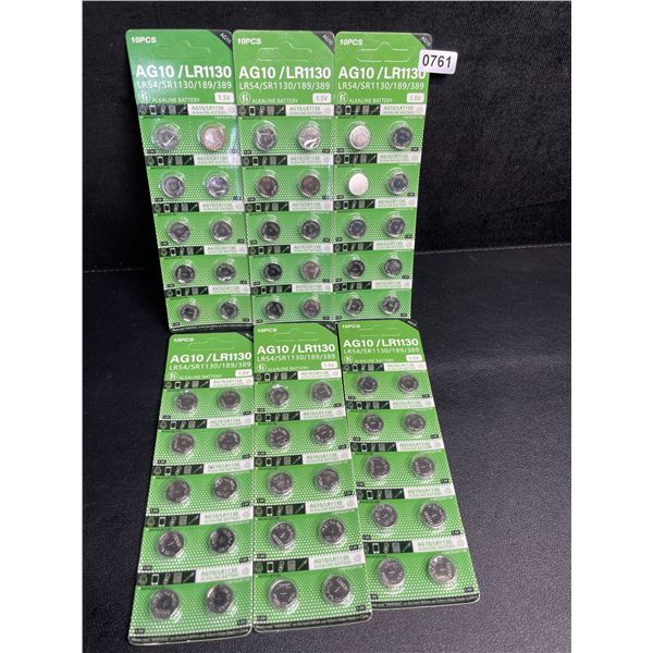 6 Packs of AG10 1.5V Alkaline Button Cell Batteries (10pcs Each) - New Sealed