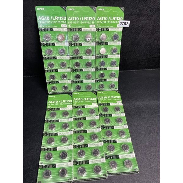 6 Packs of AG10 1.5V Alkaline Button Cell Batteries (10pcs Each) - New Sealed