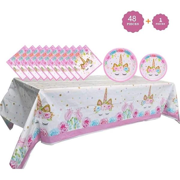 Lot of 3 Pink Unicorn Party Decoration/Birthday Sets (49PCS Each) Plates/Napkins/Tablecloth - New