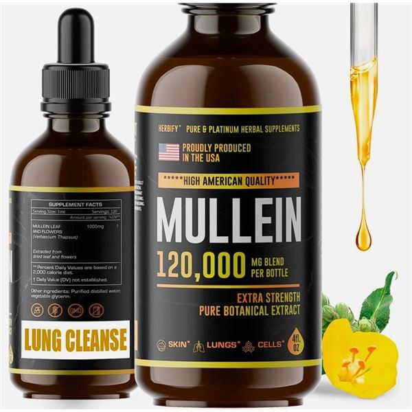 4 Boxes of Mullein Drops (120ml) Powerful Lung Cleanse/Immune Support/Respiratory Support - New
