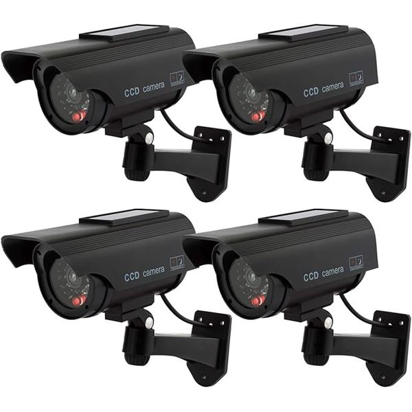 Tkoofn 4-Pack Bullet Dummy/Fake Surveillance Security CCTV Cameras with Flashing LED Light - New