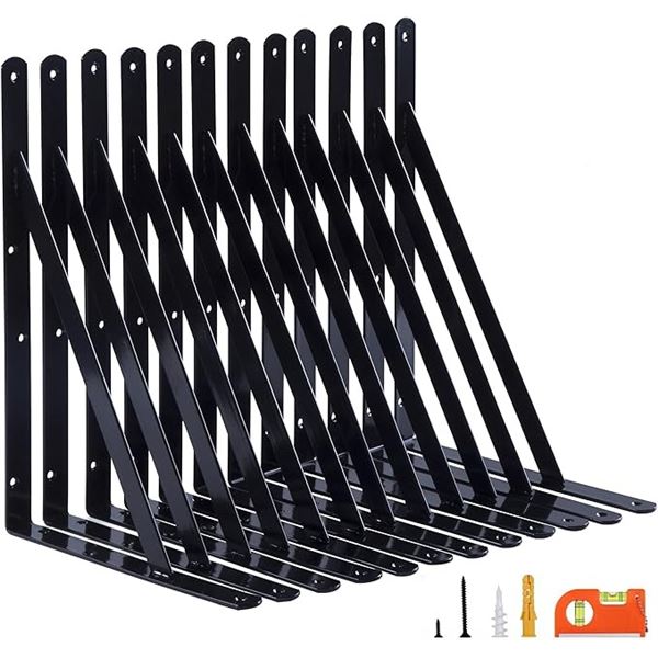 12-Pack Heavy-Duty 14" Shelf Brackets - Large Wall Brackets for Floating Shelves - New