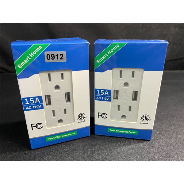 Lot of 2 Wall Outlet Receptacles with 2x USB Charging Ports - New