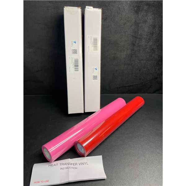 Lot of 2 10FT Rolls Heat Transfer Vinyl (Pink & Red) Iron-On Vinyl for Cricut/Heat Press Crafts; New