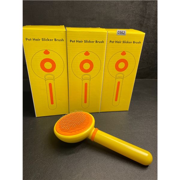 3 Pet Hair Slicker Brushes - Easy One-Click Hair Remover Button - New