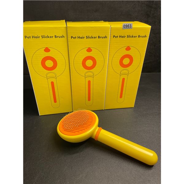 3 Pet Hair Slicker Brushes - Easy One-Click Hair Remover Button - New