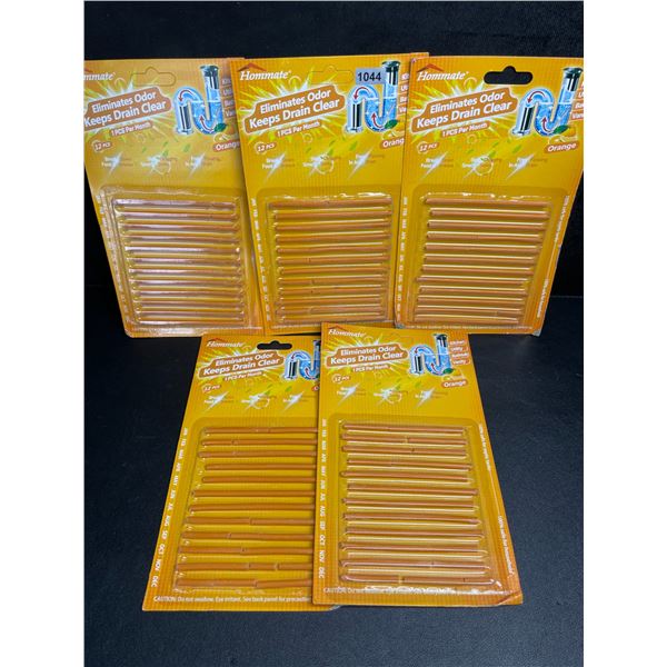 5 Packs of Hommate Drain Sticks (12pcs Each) Eliminates Odors & Keeps Drains Clear (Orange) - New