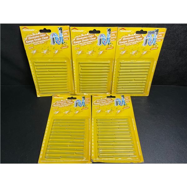 5 Packs of Hommate Drain Sticks (12pcs Each) Eliminates Odors & Keeps Drains Clear (Lemon) - New