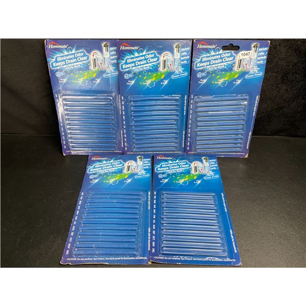 5 Packs of Hommate Drain Sticks (12pcs Each) Eliminates Odors & Keeps Drains Clear (Ocean Fresh) New