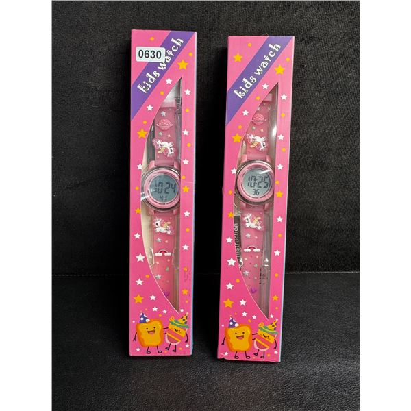 2 Pink Unicorn Rainbow Themed Kids Watches - Excellent for Kids Learning Time! - New