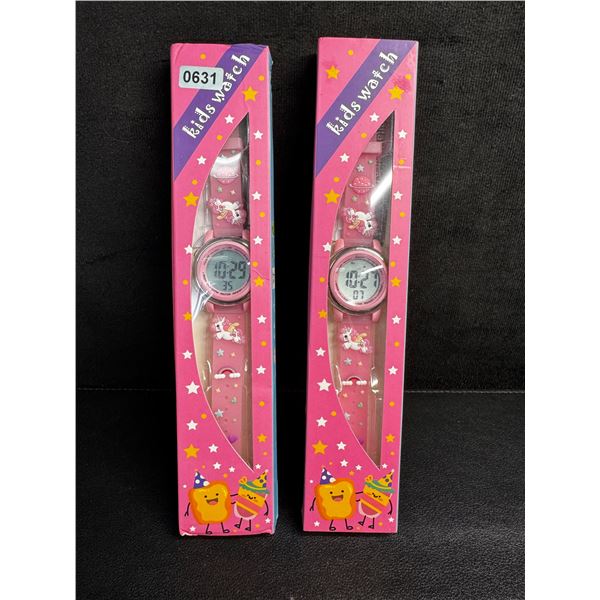 2 Pink Unicorn Rainbow Themed Kids Watches - Excellent for Kids Learning Time! - New