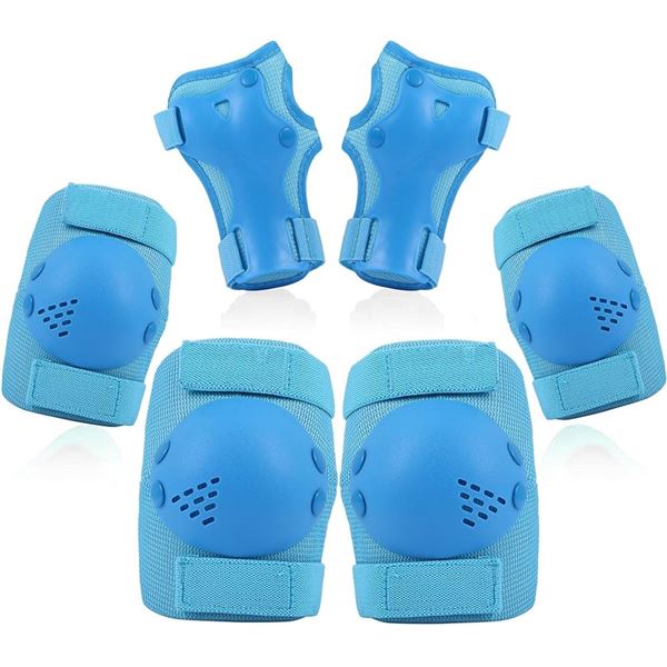 6PC Set of Blue Safety/Riding Gear for Youth - Wrist Knee Elbow Pads - New