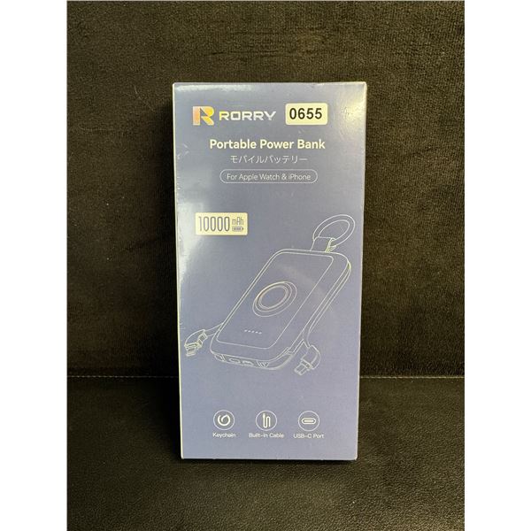 Rorry 10,000mAh Portable Power Bank PD 20W Fast Portable Charger w/ Built-In Cables - New Sealed