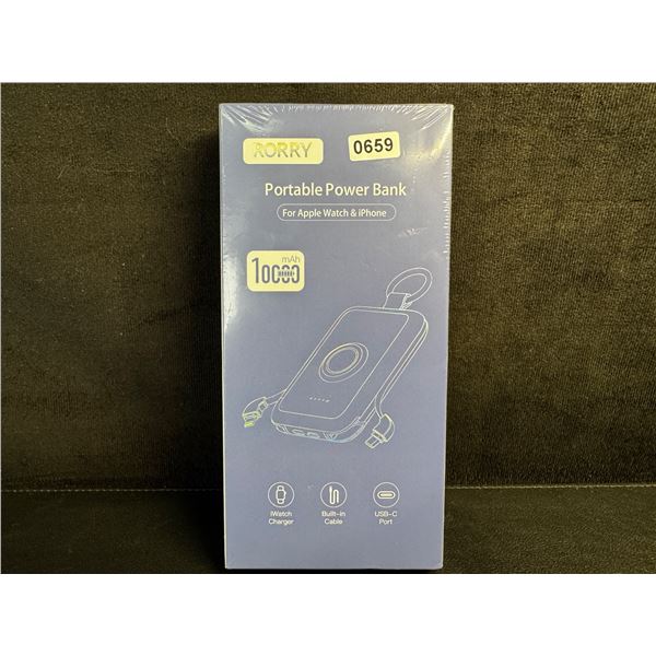 Rorry 10,000mAh Portable Power Bank PD 20W Fast Portable Charger w/ Built-In Cables - New Sealed