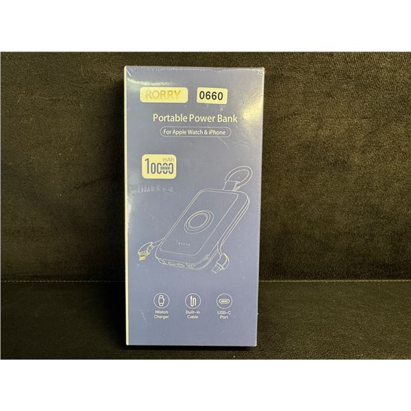 Rorry 10,000mAh Portable Power Bank PD 20W Fast Portable Charger w/ Built-In Cables - New Sealed