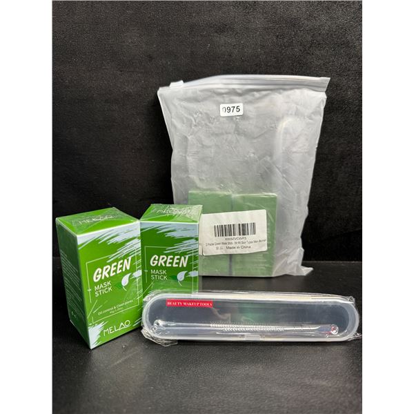 2 2-Packs of Mens/Womens Greens Mask Sticks with Ance/Pore Tools Included - New