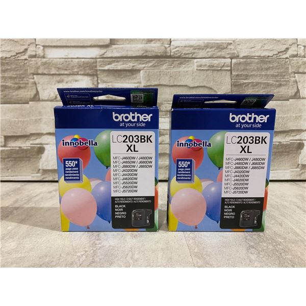Lot of 2 Brother LC203BK XL Black Printer Ink 550 Page Yield Per Pack