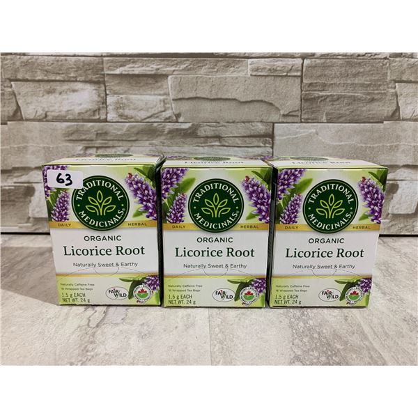 Lot of 3 Traditional Medicinals Organic Licorice Root Tea 16 Bags Per