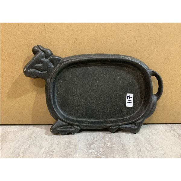 Vintage Cast Iron Sizzling Steak Platter Shaped Like A Cow