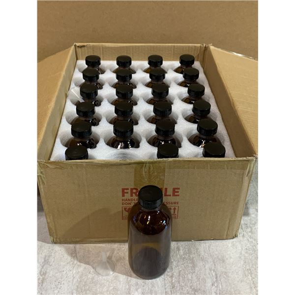 Lot of 24 Amber Glass Bottles w/ Funnels