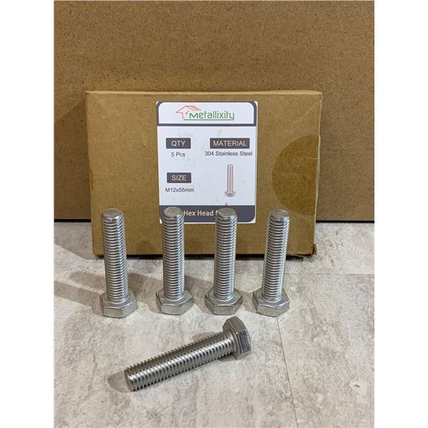 Metallixity Hex Bolts M12-1.75x55mm - 5 Pcs Stainless Steel