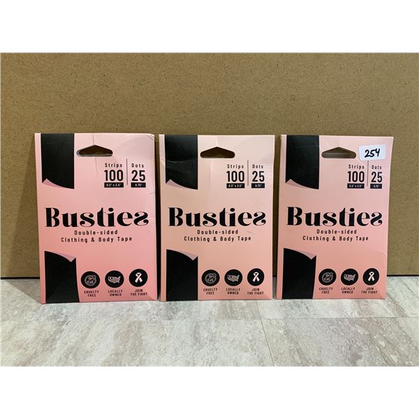 3 Packs - Busties Double Sided Clothing & Body Tape -100 Strips - 25 Dots x 3