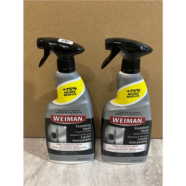 Lot of 2 Weiman Stainless Steel Cleaner & Polish Spray Bottles - 651ml x 2