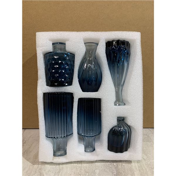 6 Pcs Blue Glass Bud Vase Set