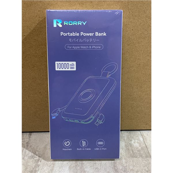 Rorry 10,000mAh Portable Power Bank PD 20W Fast Portable Charger w/ Built-In Cables - New Sealed