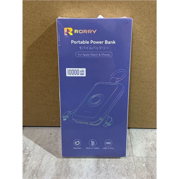 Rorry 10,000mAh Portable Power Bank PD 20W Fast Portable Charger w/ Built-In Cables - New Sealed