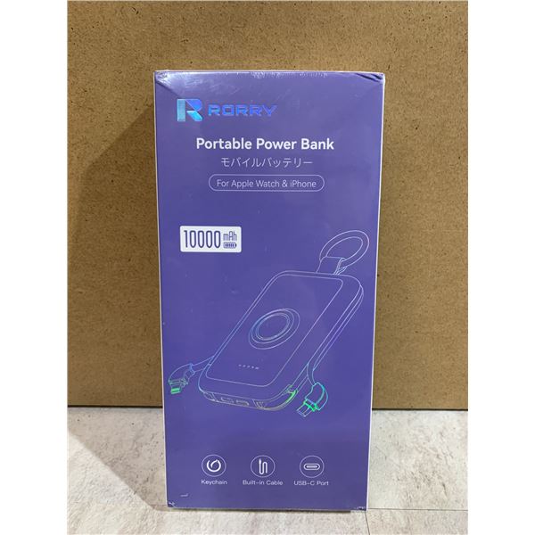 Rorry 10,000mAh Portable Power Bank PD 20W Fast Portable Charger w/ Built-In Cables - New Sealed