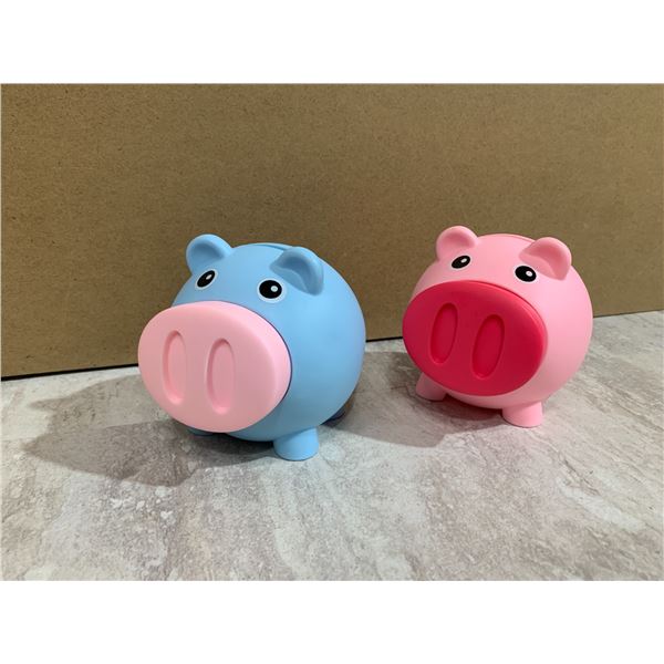 Lot of 2 Silicone Piggy Banks - Pink & Blue