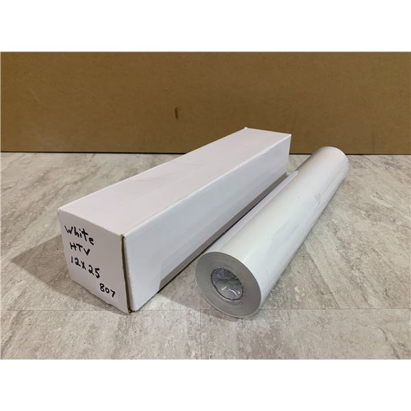 White 12 inch x 25 ft Iron On Vinyl - White HTV - Compatible with Cricut