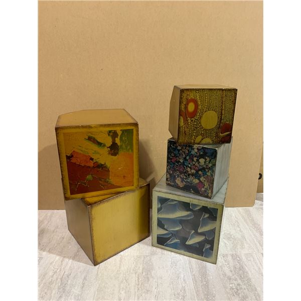 Lot of 5 Art Deco Metal Cube Wall Hangers