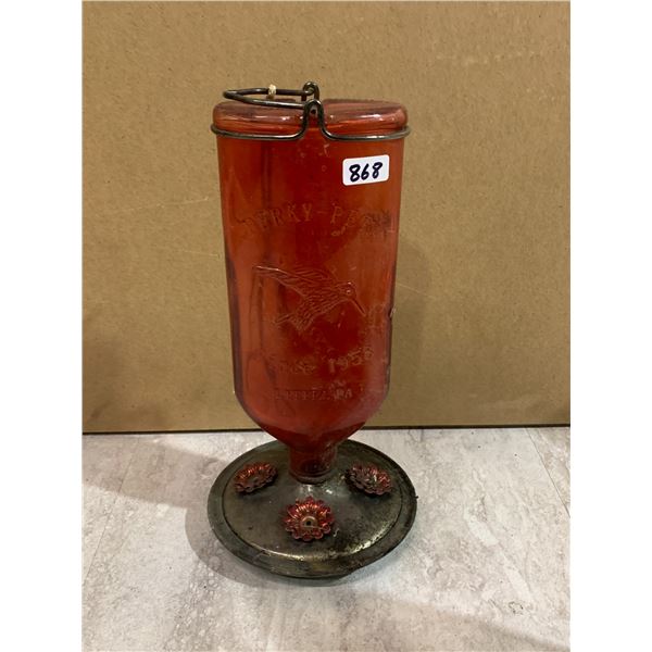 Vintage Perky-Pet Antique-Style Red Glass Hummingbird Feature - Embossed