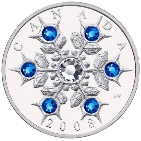 1 OZ 2008 CANADA $20 SAPHIRE CRYSTAL SNOWFLAKE