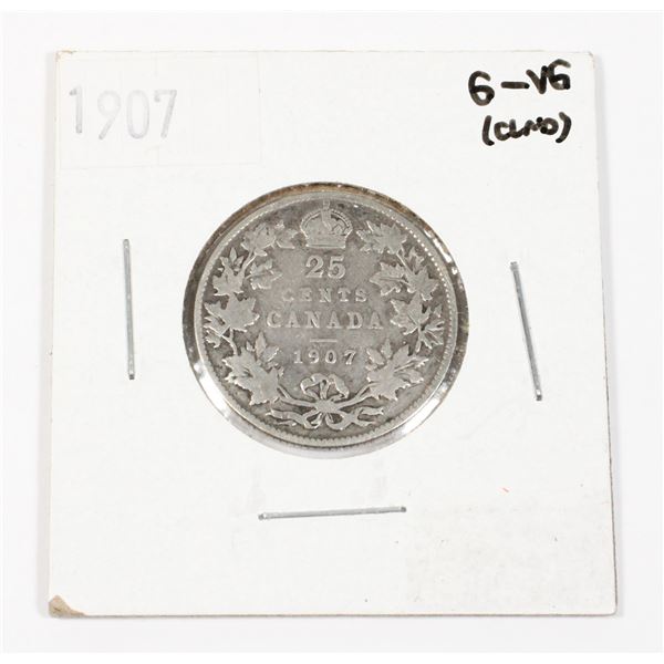1907 CANADIAN 25 CENT 92.5% SILVER .1728 OZ SILVER