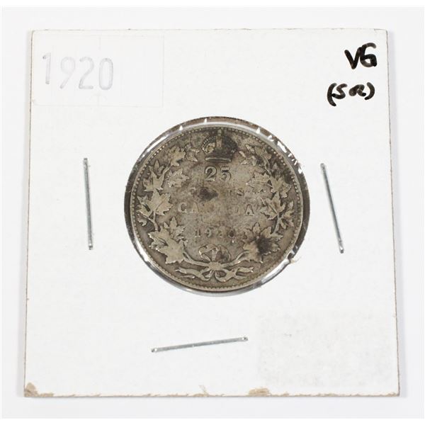 1920 CANADIAN 25 CENT 80% SILVER .15 OZ SILVER