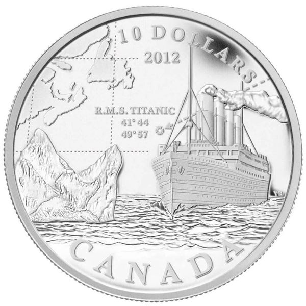 2012 1/2 OZ $10 R.M.S. TITANIC SILVER COIN. 34MM.