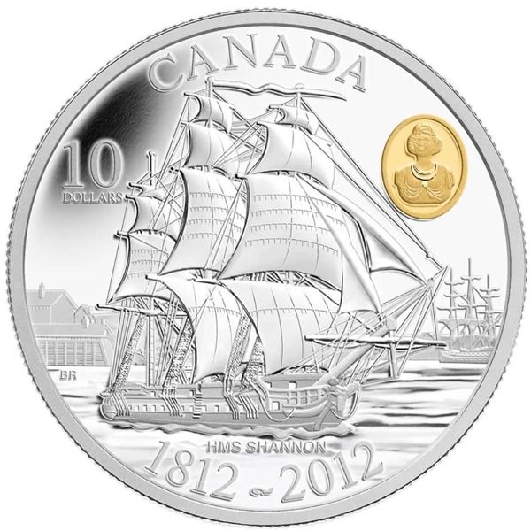 2012 1/2OZ CANADA $10 WAR OF 1812-HMS SHANNON