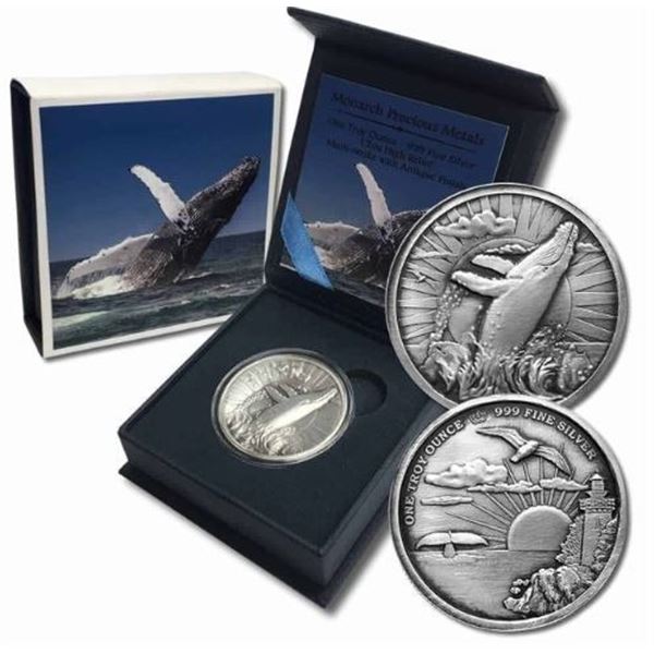 1 OZ .999 FINE SILVER. HUMPBACK WHALE ULTRA HIGH