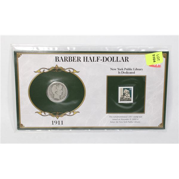 1911 BARBER HALF DOLLAR IN PANEL WITH FASCINATING