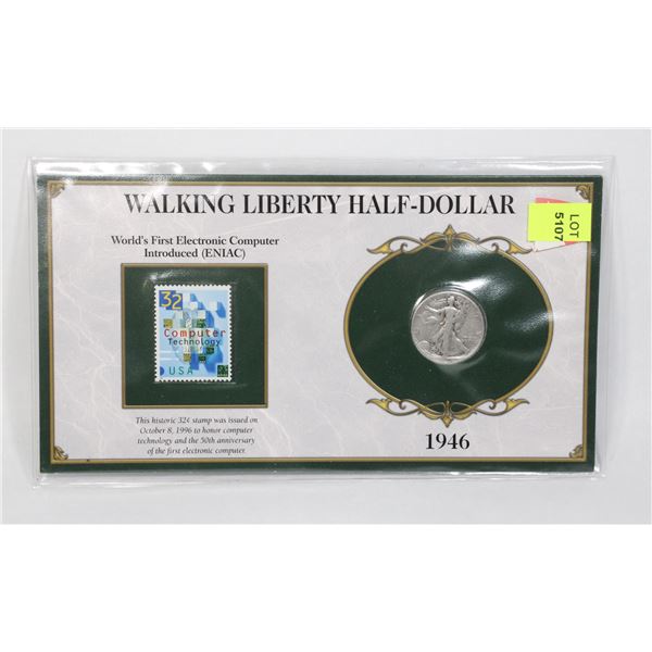 1946 WALKING LIBERTY HALF DOLLAR IN PANEL WITH