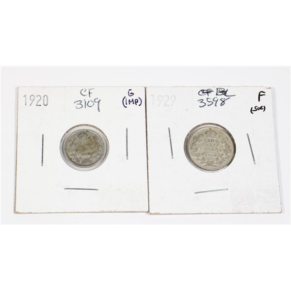 1920, 1929 CANADA 10 CENTS 2 PC.