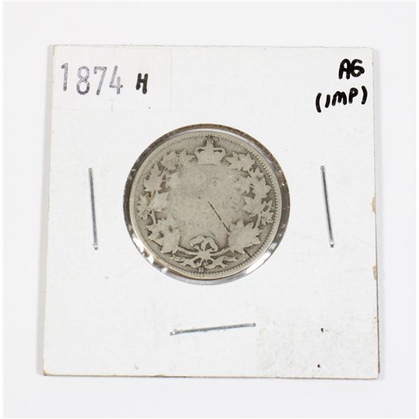 1874 H CANADA 25 CENT 92.5% SILVER