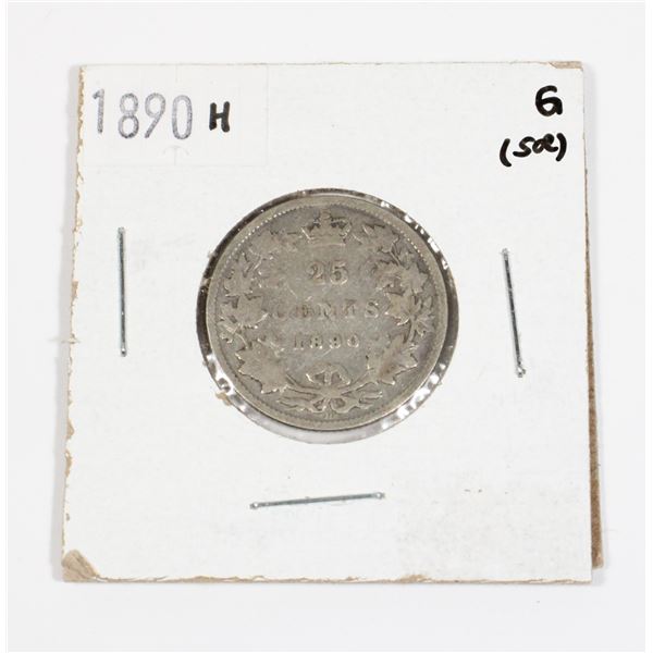 1890 H CANADA 25 CENT 92.5% SILVER