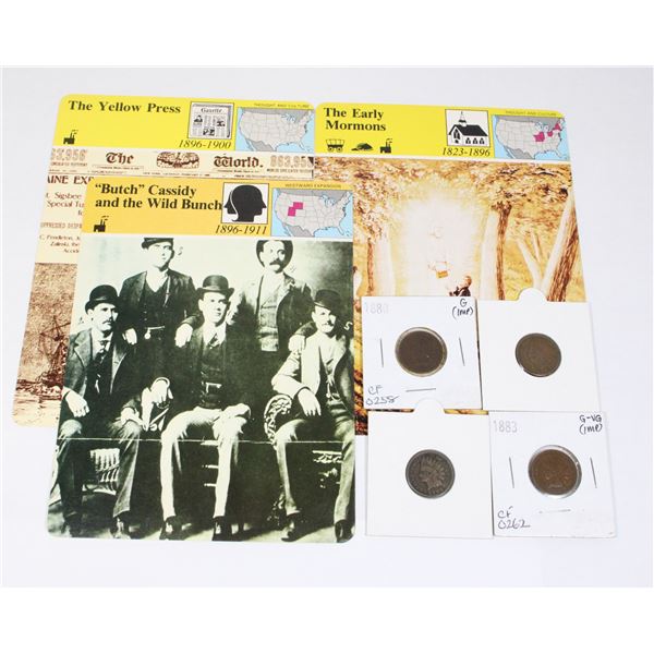 4 U.S. INDIAN HEAD PENNIES. 1880,1883,1896,1906