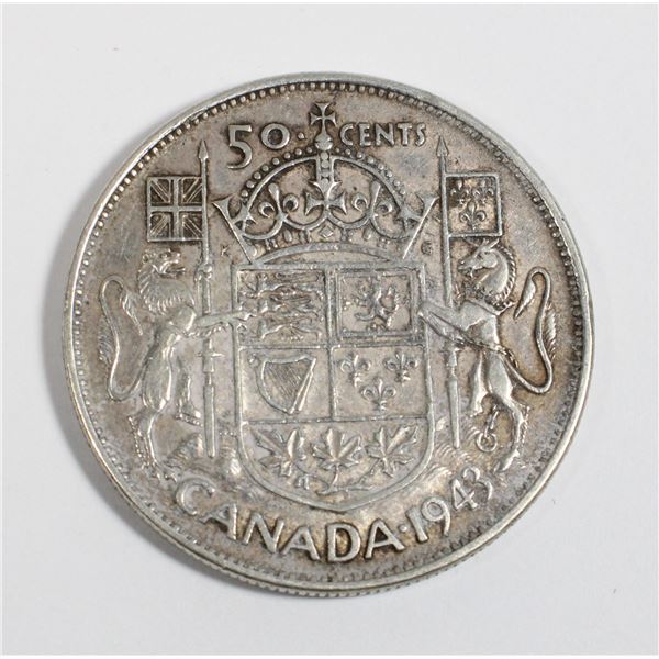 1943 CANADA HALF DOLLAR. CIRCULATED SILVER COIN.