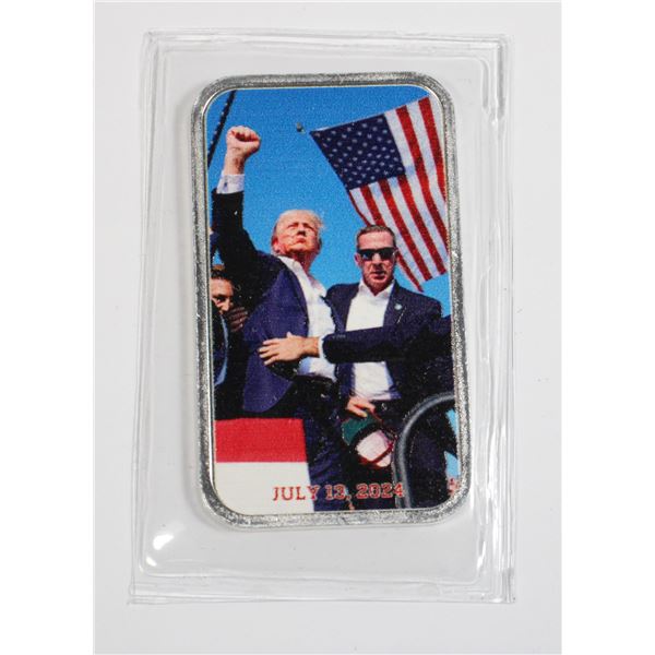 1 OZ TRUMP FIGHT COLOURIZED SILVER BAR .999