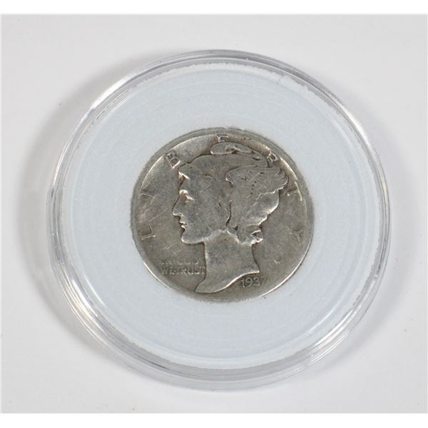 1937 U.S. MERCURY DIME 90% SILVER. .0723 OZ